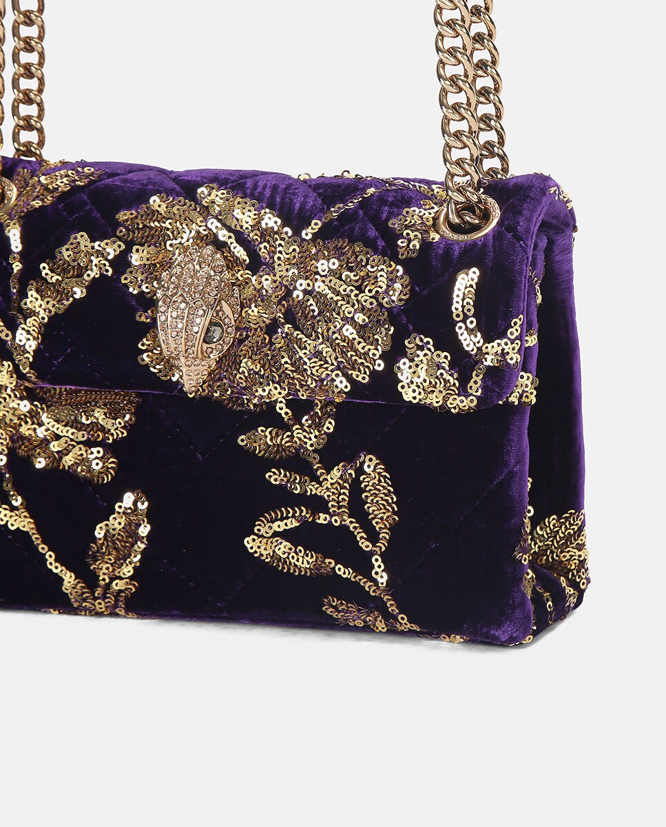 Mala a Tiracolo Mini Kensington em Veludo com Lantejoulas Roxo-5