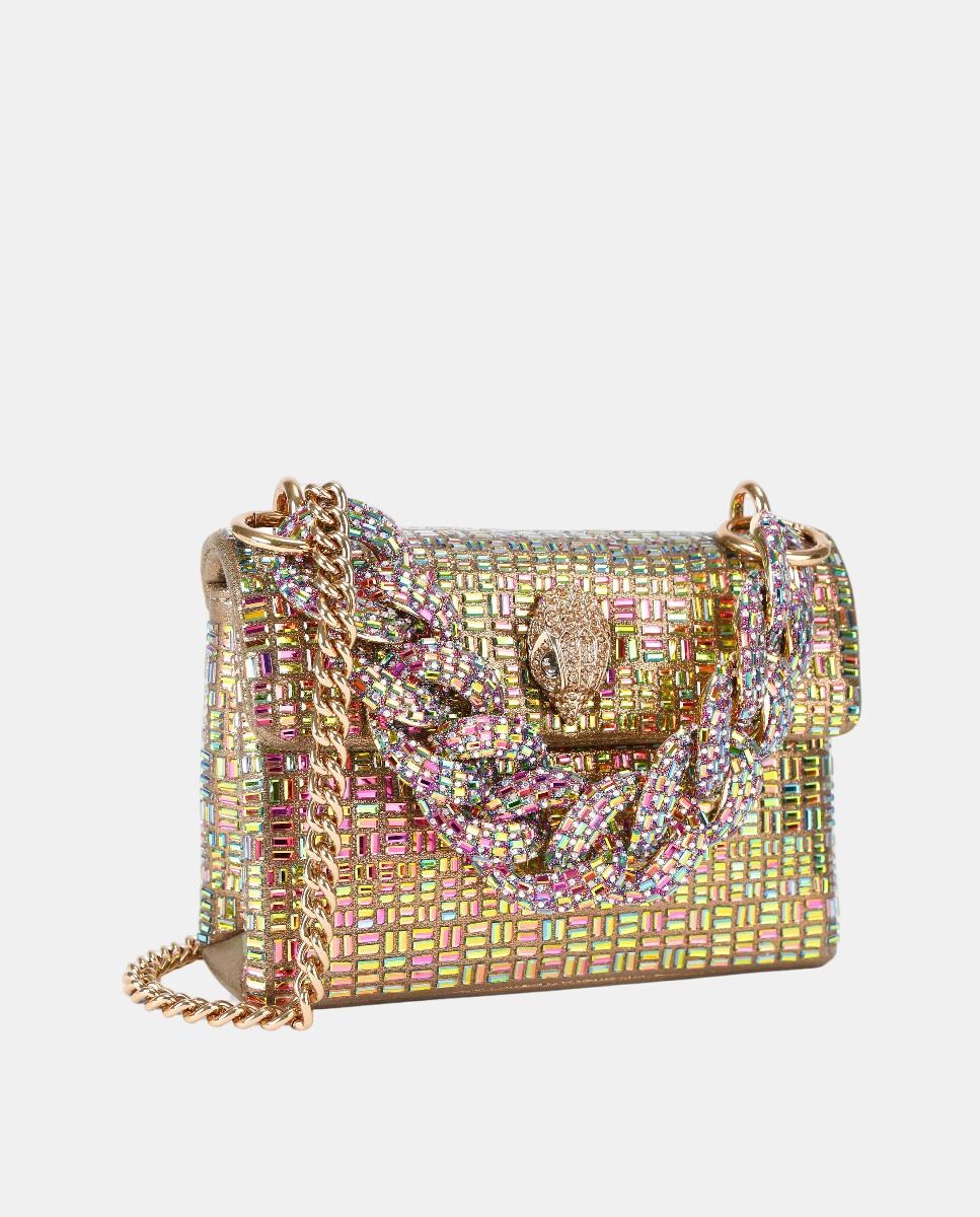 Mala a Tiracolo Mini Kensington Chain em Tecido com Correntes Ouro-2