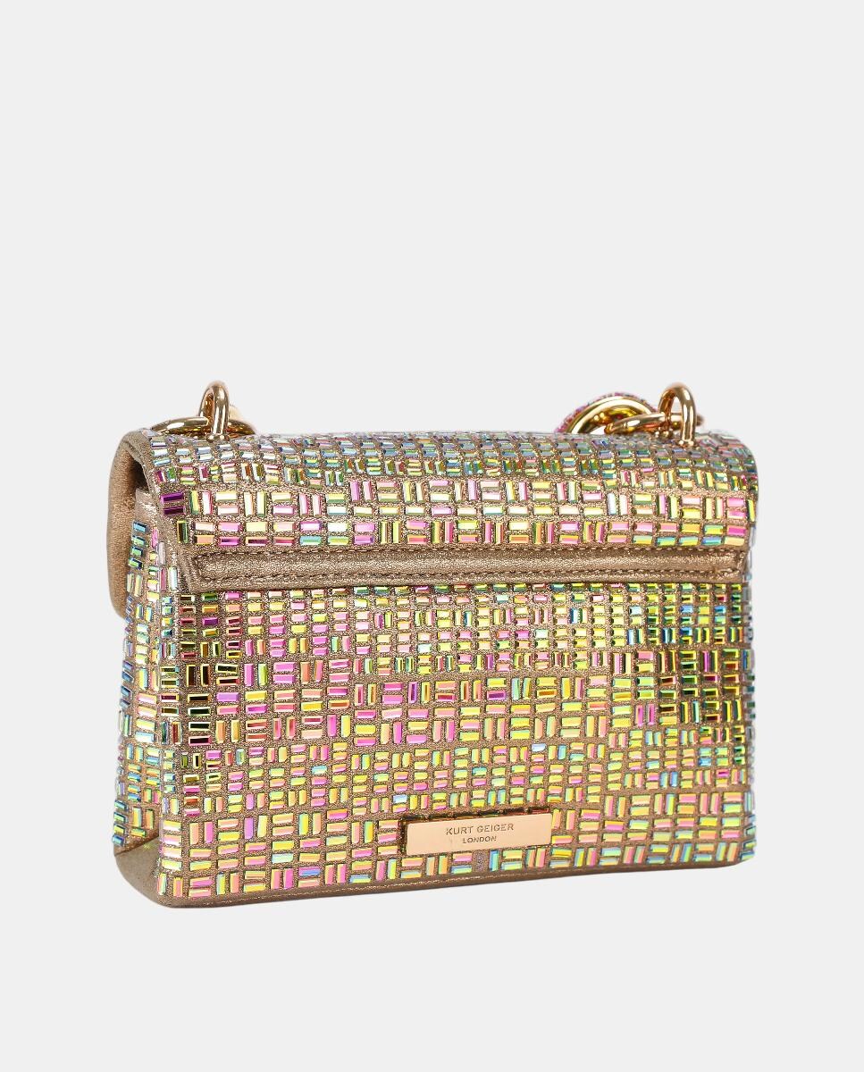 Mala a Tiracolo Mini Kensington Chain em Tecido com Correntes Ouro-3