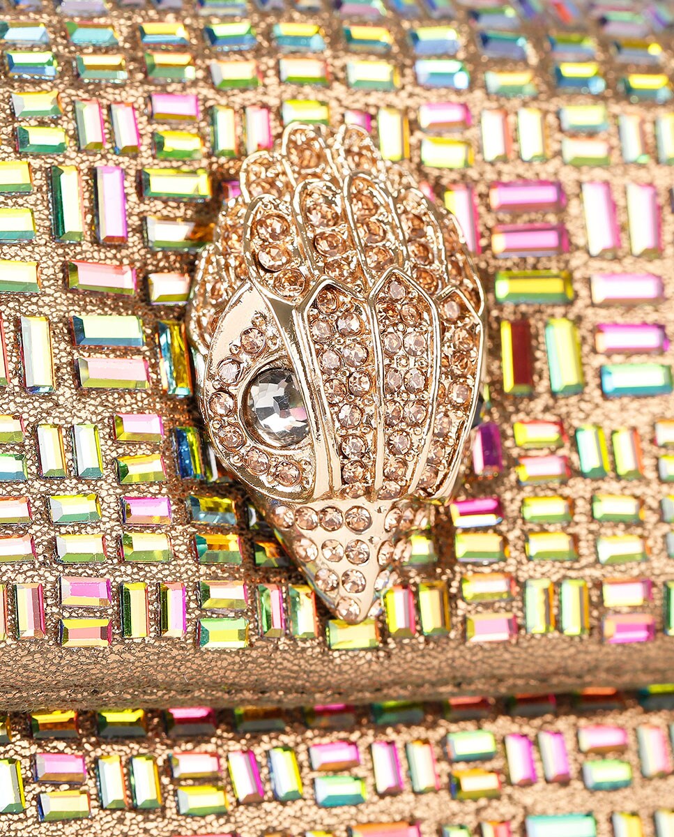 Mala a Tiracolo Mini Kensington Chain em Tecido com Correntes Ouro-4