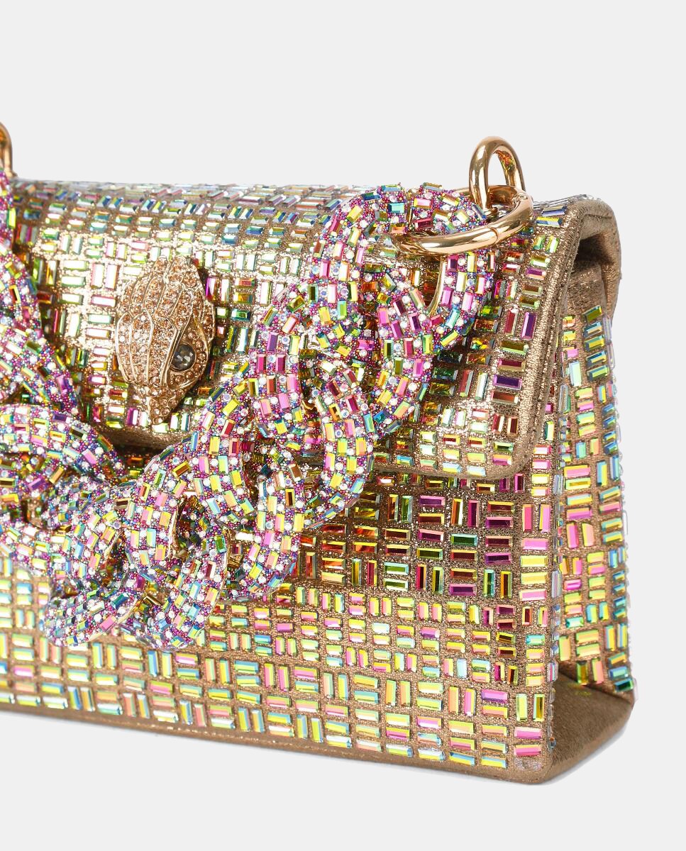 Mala a Tiracolo Mini Kensington Chain em Tecido com Correntes Ouro-5