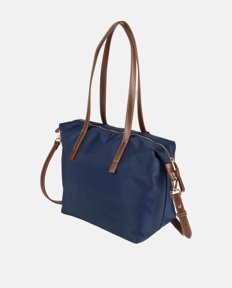 Mala de Formato Shopper com Fecho de Correr e Detalhes em Contraste Azul-2