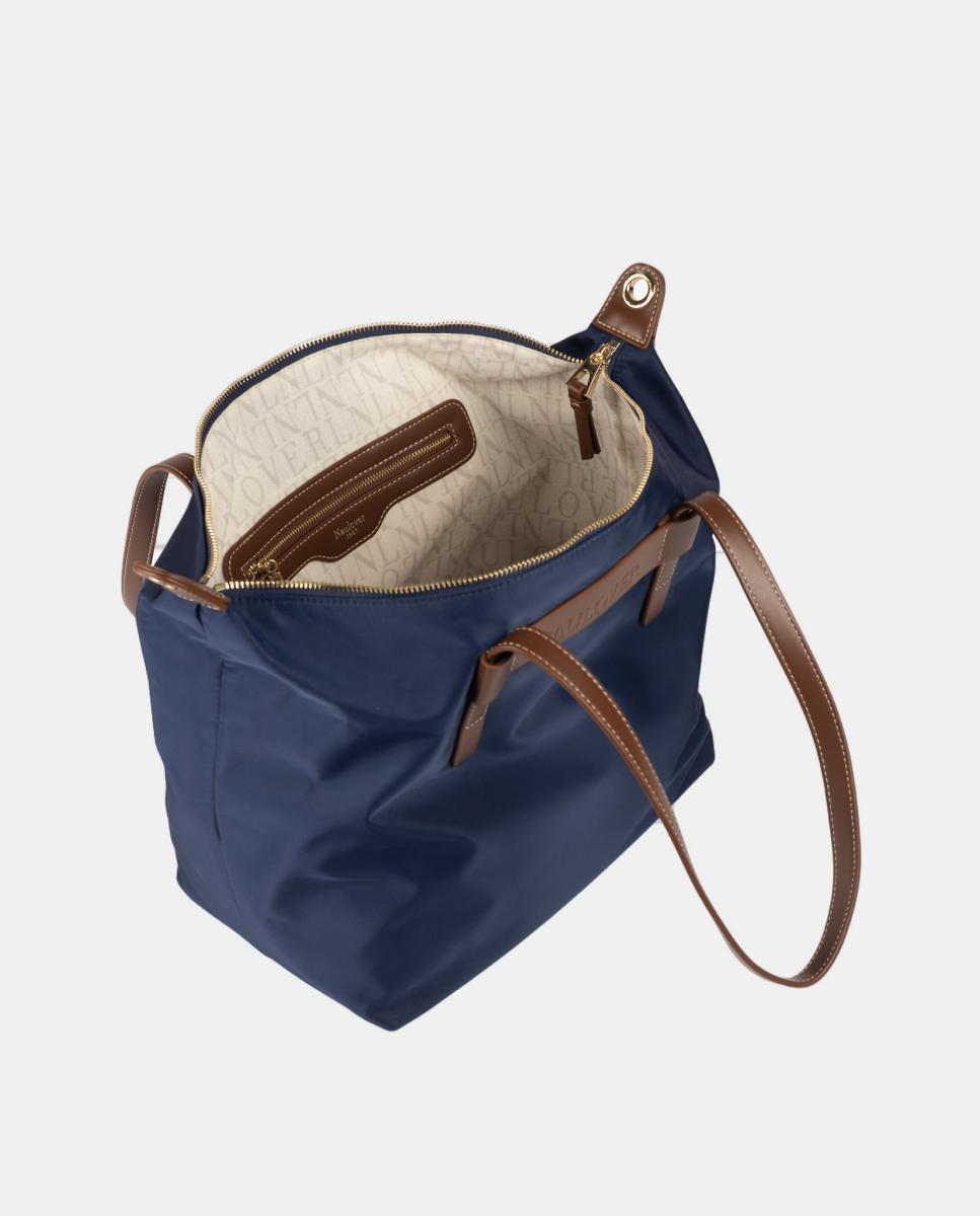 Mala de Formato Shopper com Fecho de Correr e Detalhes em Contraste Azul-3