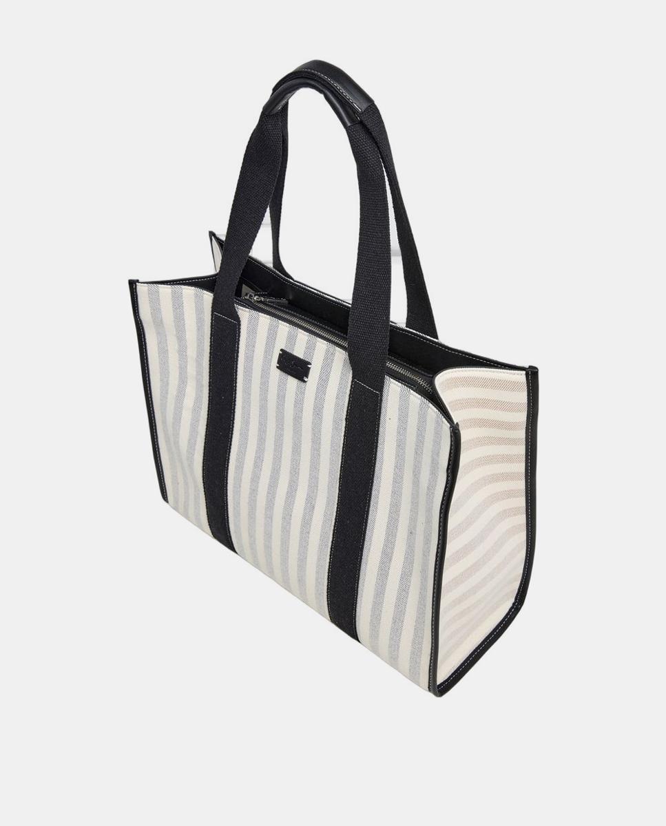 Bolso shopper Zenda Niza combinado con lona de rayas, cierre cremallera, doble asa y logotipo frontal y trasero - Pepe Jeans - Negro Negro-2