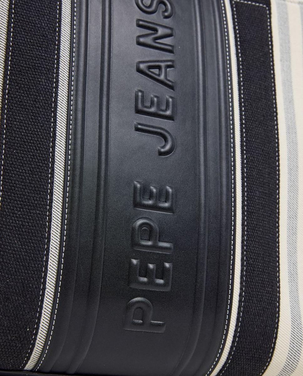 Bolso shopper Zenda Niza combinado con lona de rayas, cierre cremallera, doble asa y logotipo frontal y trasero - Pepe Jeans - Negro Negro-3