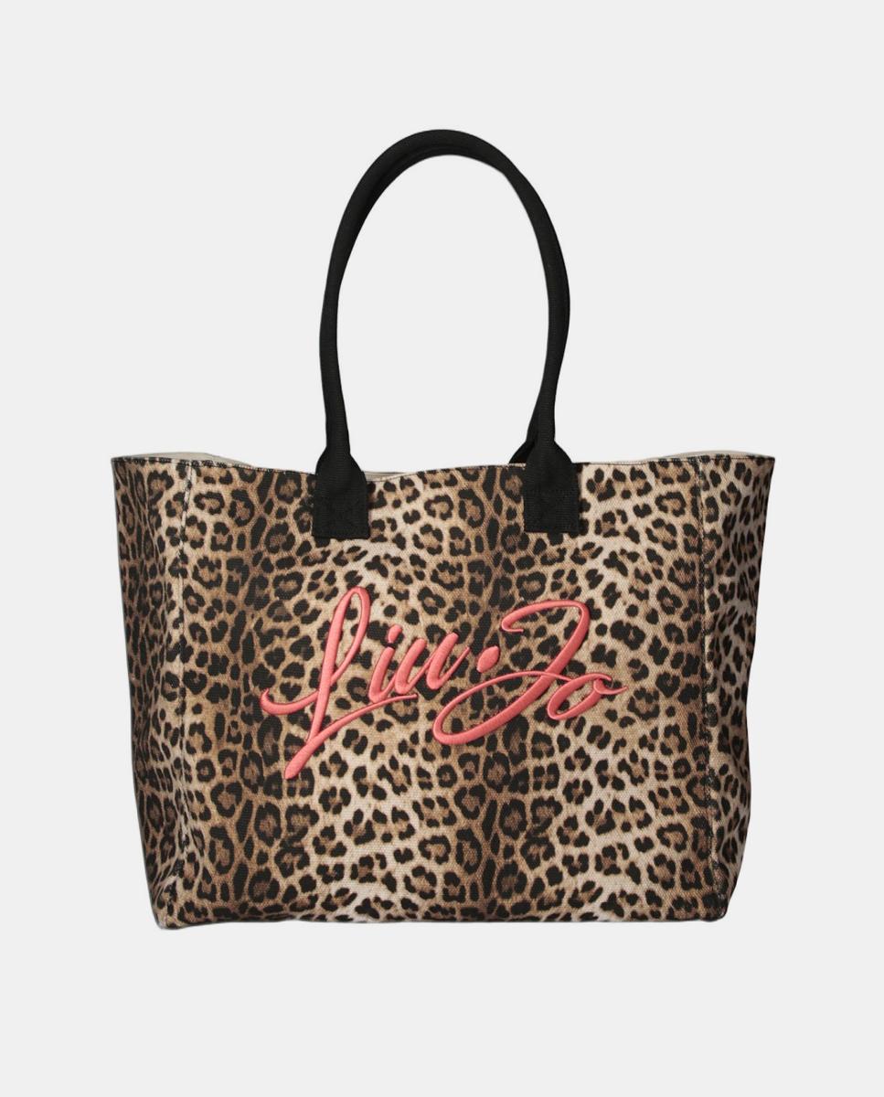 Imagem 0 de Mala em Tecido com Estampado Animalier, Detalhe de Logótipo e Lenço em Contraste