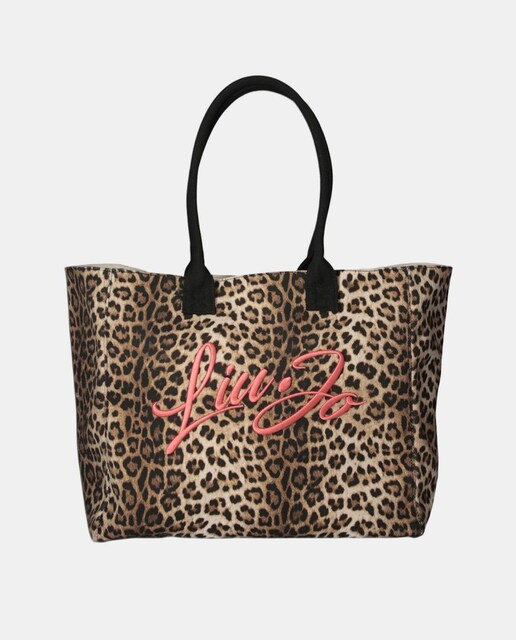 Bolsa en tejido estampado animalier con detalle logo y pañuelo a contraste