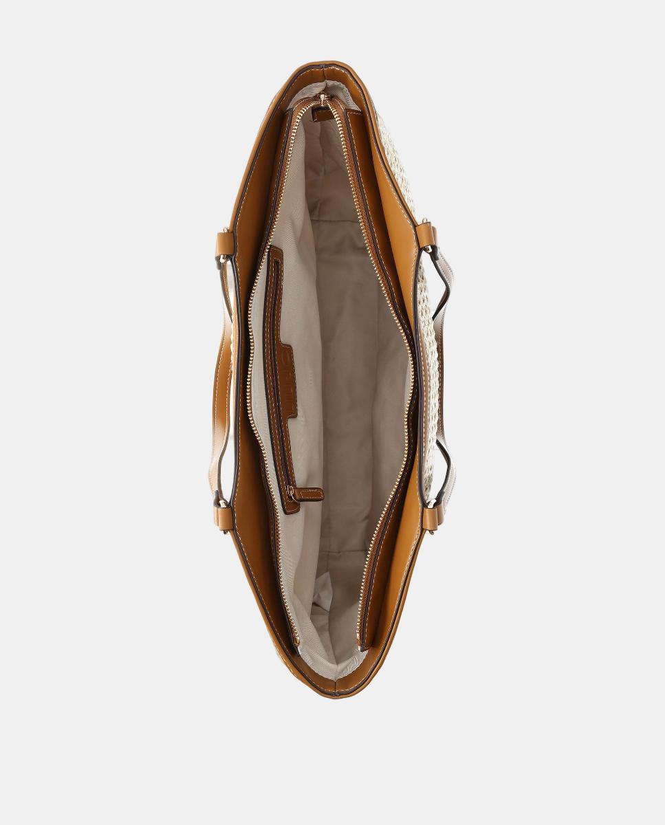 Mala Shopper com Efeito de Ráfia e Detalhe de Logótipo Grande Natural-3
