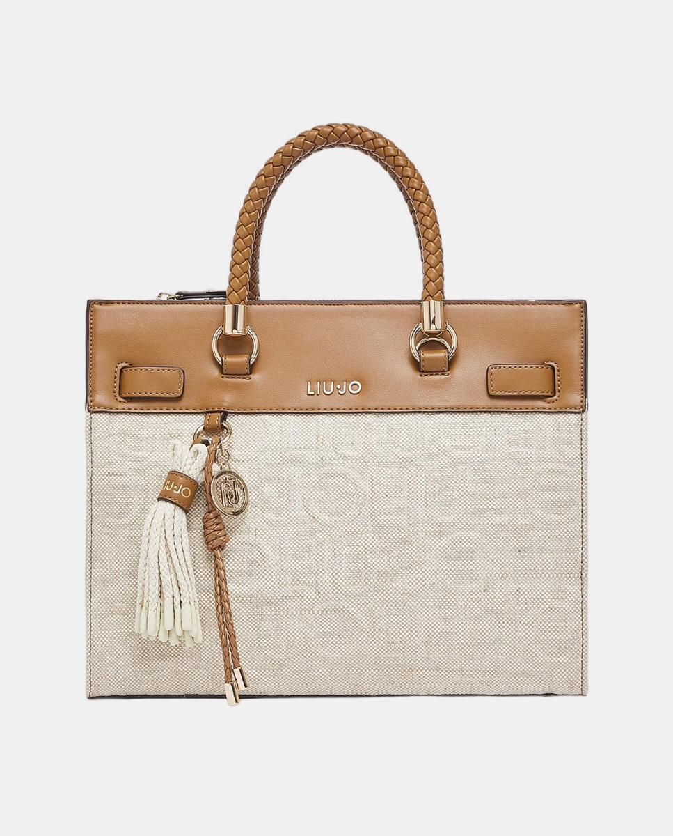 Imagem 0 de Mala de Mão Combinada com Efeito de Linho e Alça Entrançada