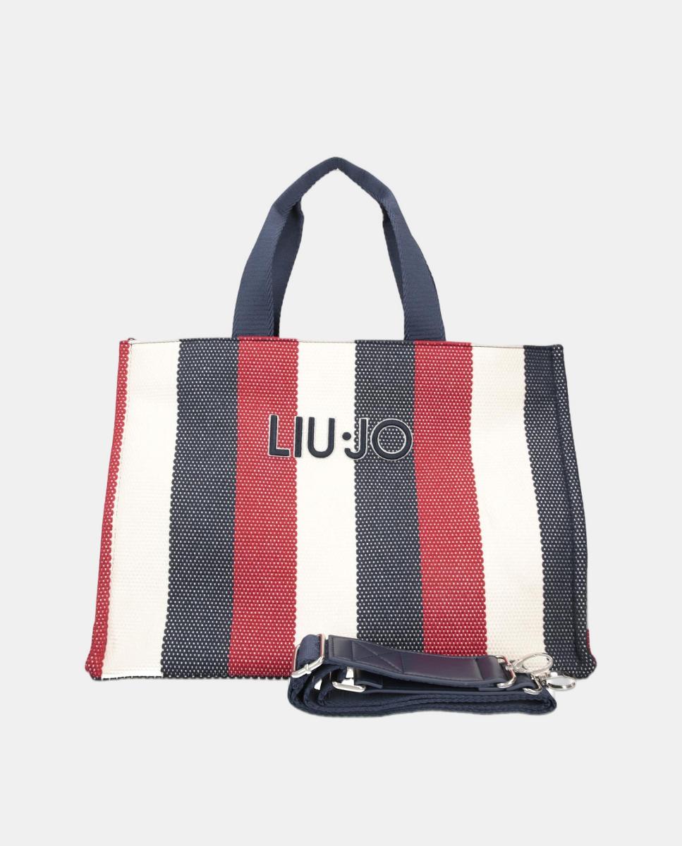 Imagem 0 de Mala em Tecido às Riscas Combinada com Logótipo Grande