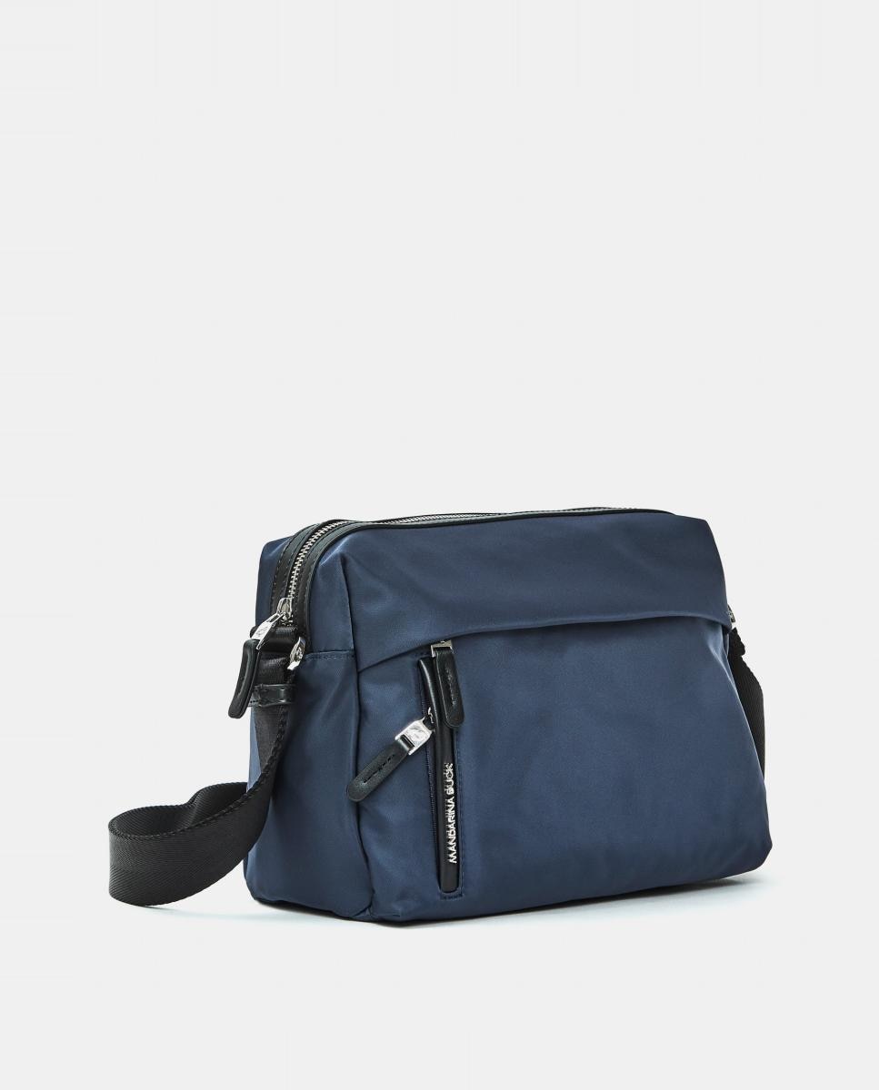 Mala a Tiracolo com Fecho de Correr e em Nylon Azul-2