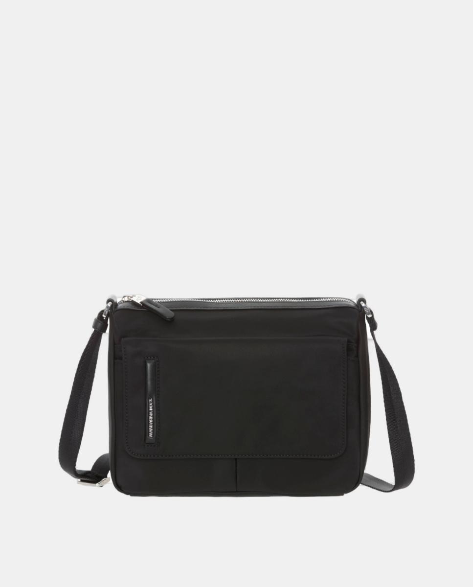 Mala a tiracolo pequena de nylon cru com bolso exterior Preto-1
