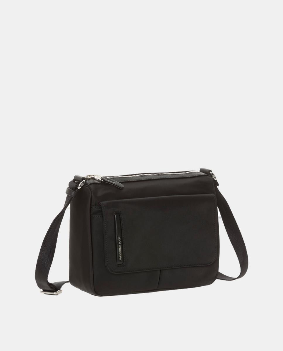Mala a tiracolo pequena de nylon cru com bolso exterior Preto-2