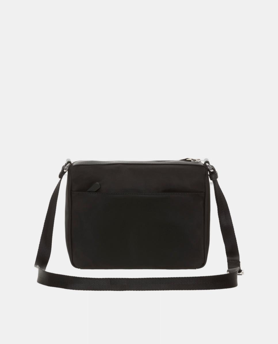 Mala a tiracolo pequena de nylon cru com bolso exterior Preto-3