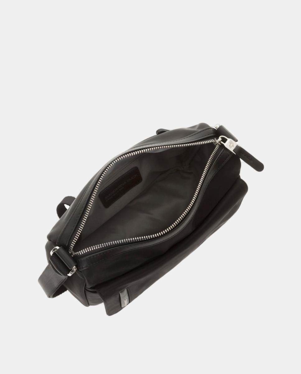 Mala a tiracolo pequena de nylon cru com bolso exterior Preto-4