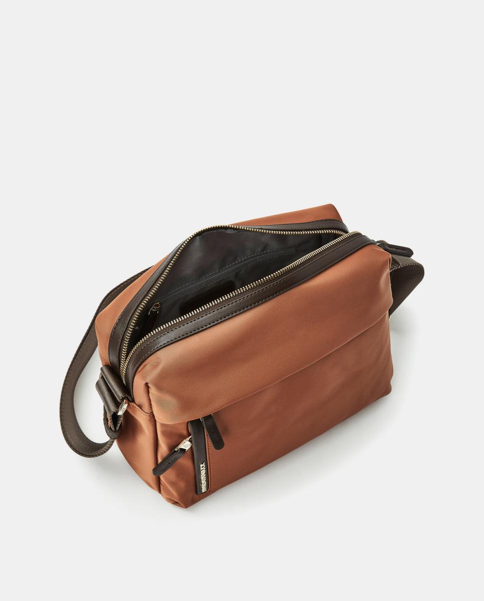 Mala a Tiracolo Média com Fecho de Correr e Alça Comprida Ajustável - Preto Castanho-4