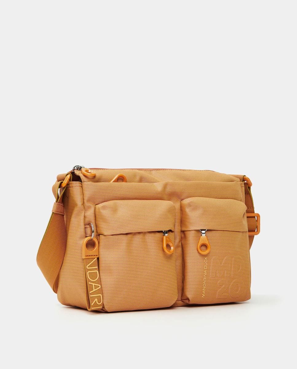 Mala a Tiracolo em Tecido Multibolsos Laranja-2