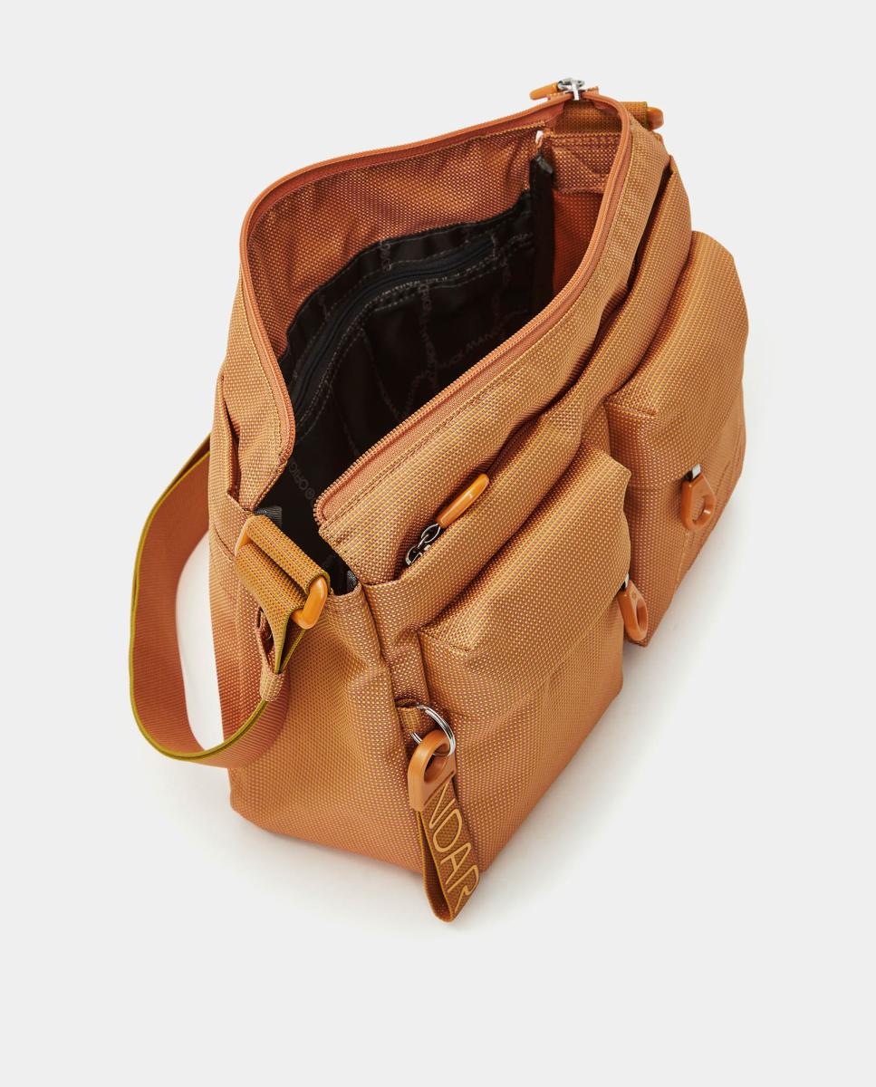 Mala a Tiracolo em Tecido Multibolsos Laranja-4