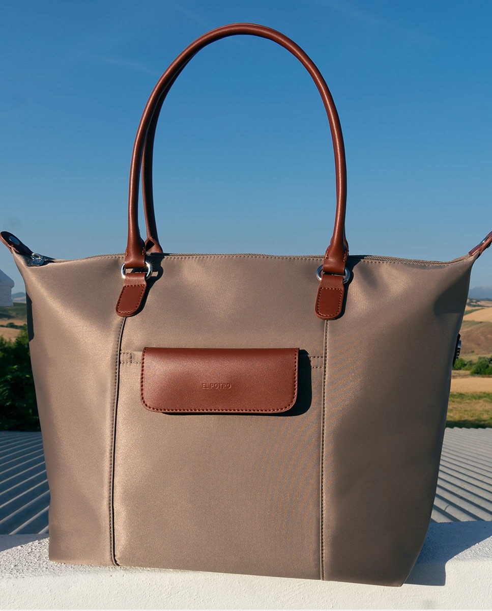 Mala Shopper com Alças de Ombro Taupe-6