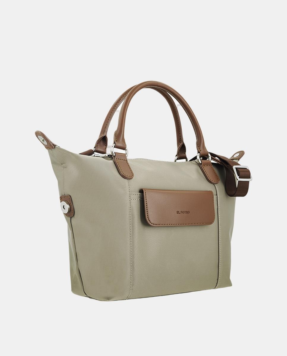 Mala Tipo Cesta com Alças de Mão e Alça de Tiracolo Ajustável Taupe-2