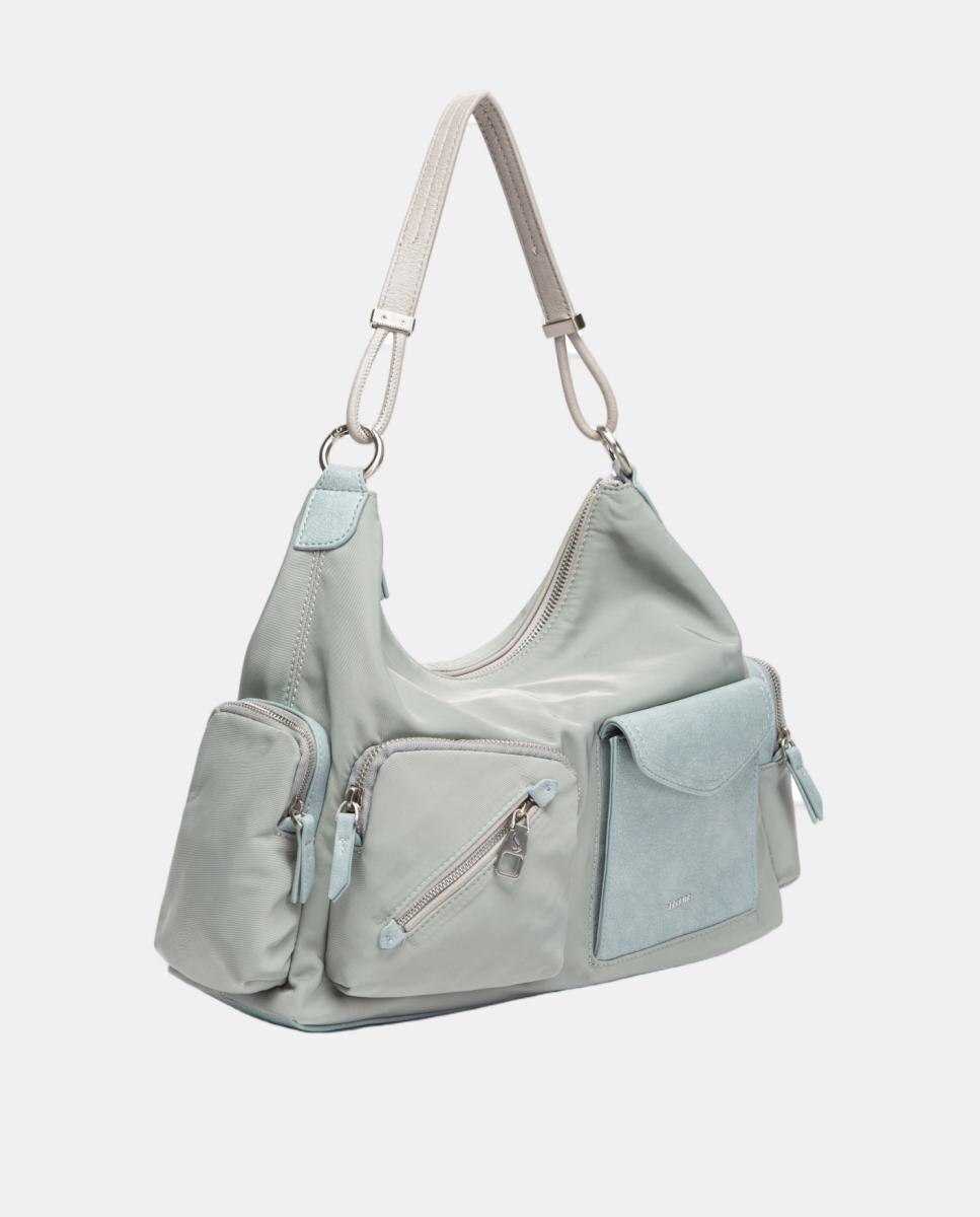Mala de Ombro em Tecido Multibolsos Azul-2