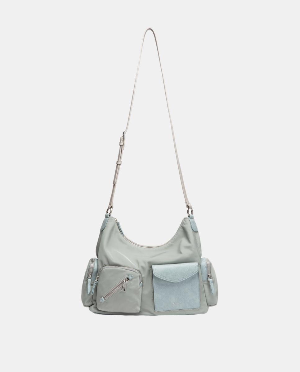 Mala de Ombro em Tecido Multibolsos Azul-4