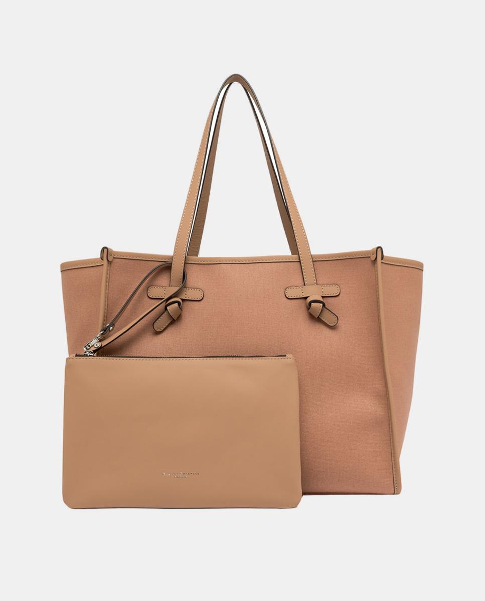 Mala de Ombro Tamanho Grande em Lona: Inclui Pochette em Pele a Condizer Rosa-1