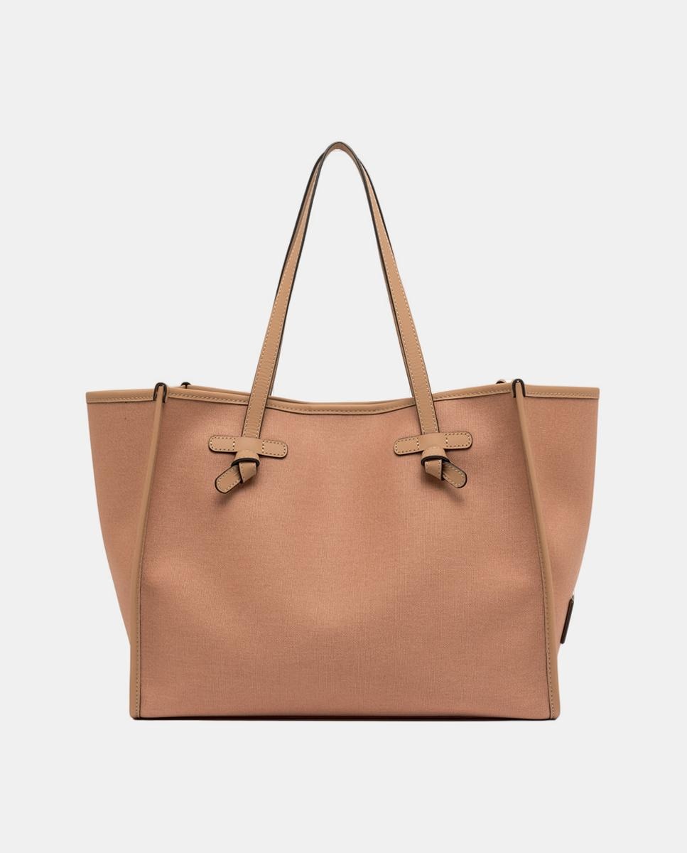 Mala de Ombro Tamanho Grande em Lona: Inclui Pochette em Pele a Condizer Rosa-4