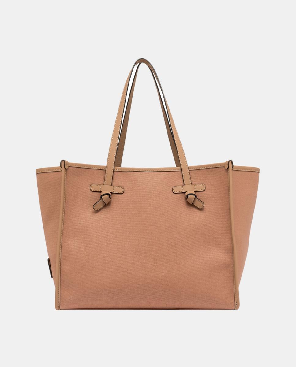 Mala de Ombro Tamanho Grande em Lona: Inclui Pochette em Pele a Condizer Rosa-5