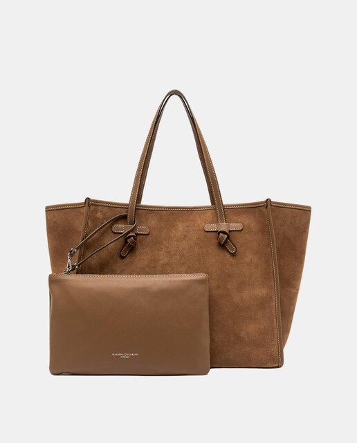 Imagem 0 de Mala de Ombro Tamanho Grande em Camurça com Pochette em Pele