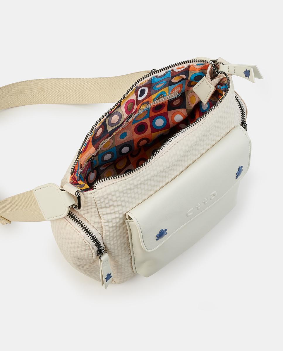 Mala Crossbody com Fecho de Correr Bege-3