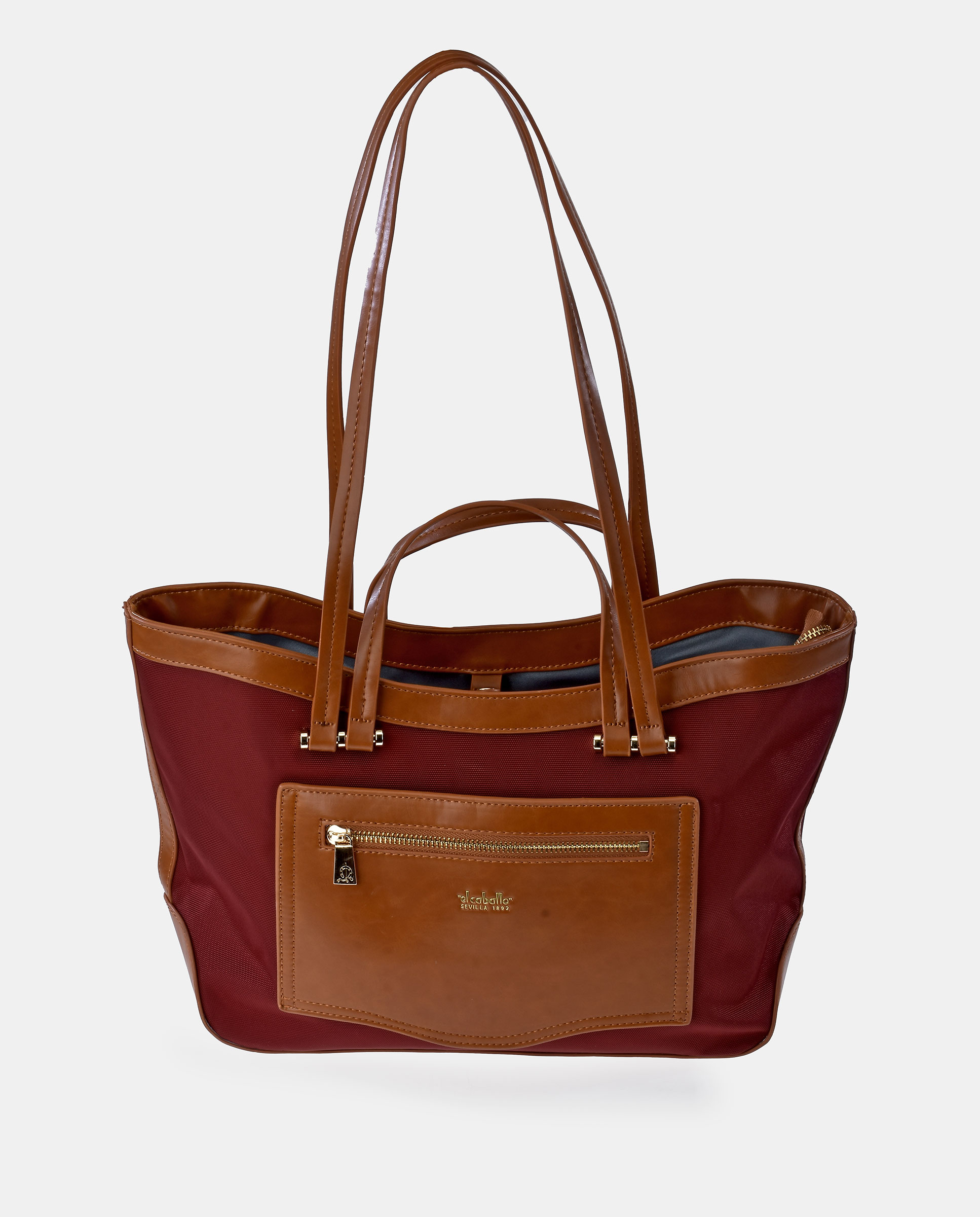 Bolso tote EL CABALLO en Nylon color burdeos y cuero - Burdeos Burdeos-1