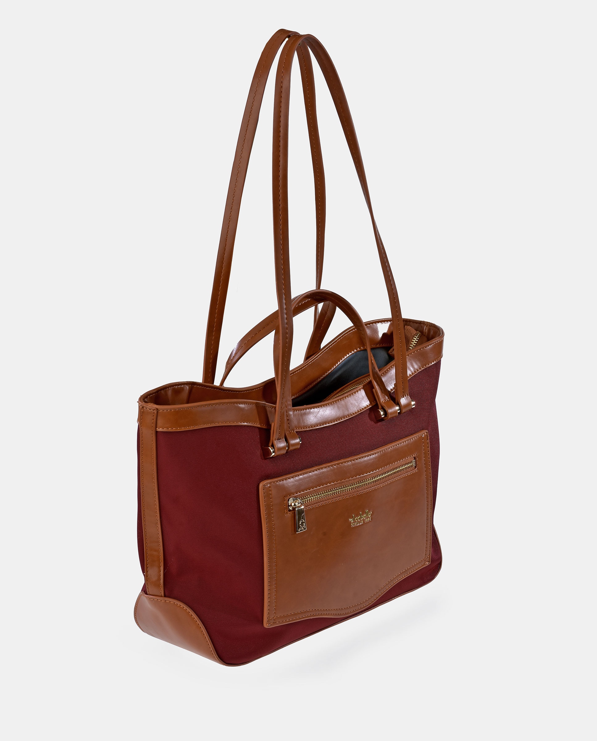 Bolso tote EL CABALLO en Nylon color burdeos y cuero - Burdeos Burdeos-2