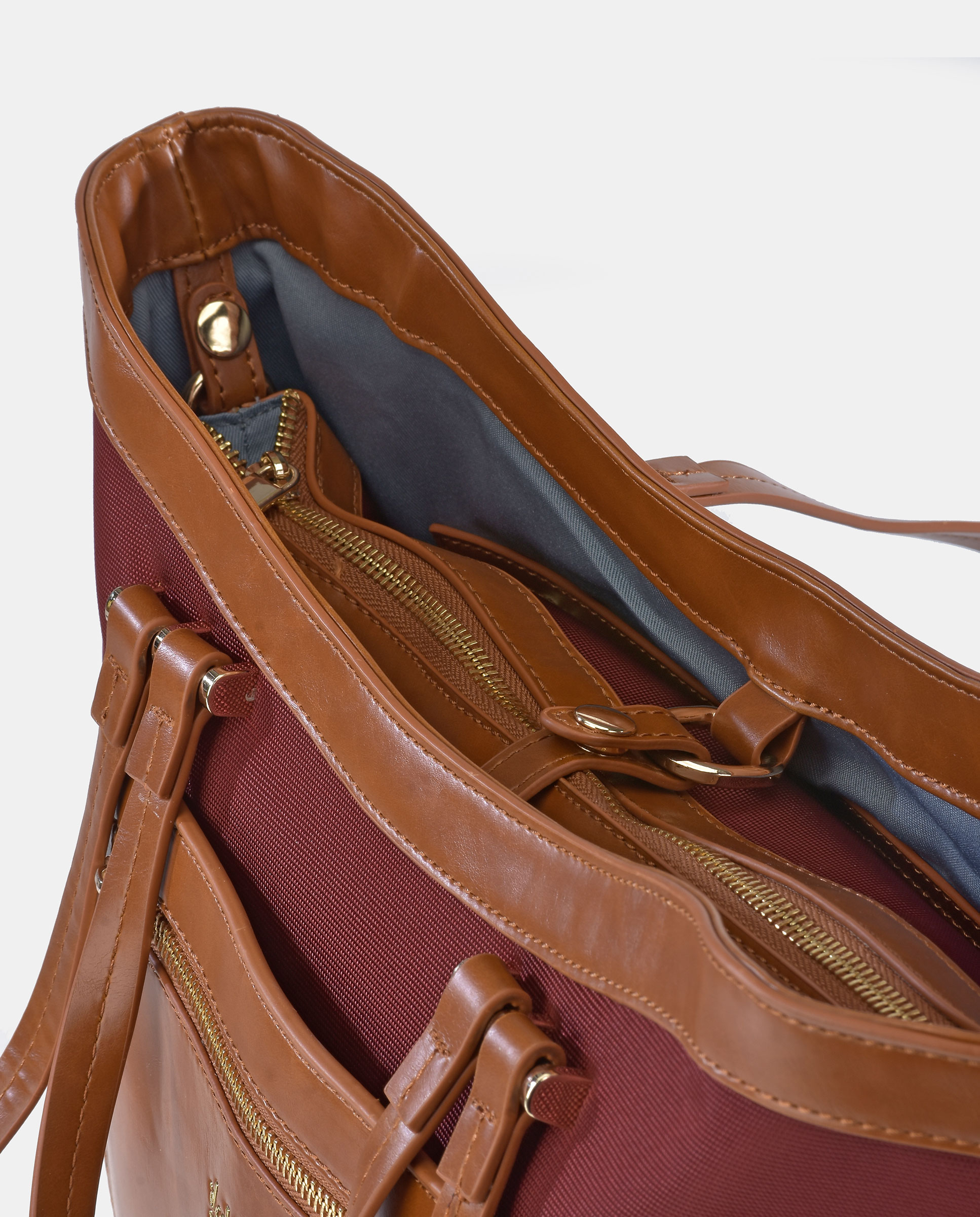Bolso tote EL CABALLO en Nylon color burdeos y cuero - Burdeos Burdeos-3