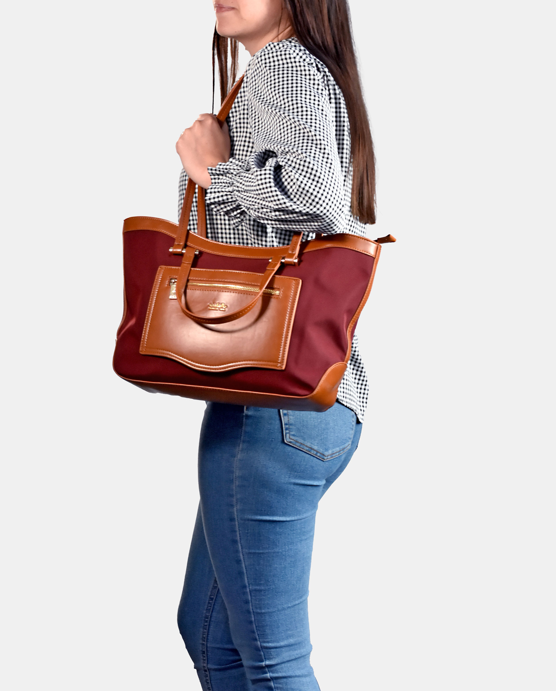 Bolso tote EL CABALLO en Nylon color burdeos y cuero - Burdeos Burdeos-7