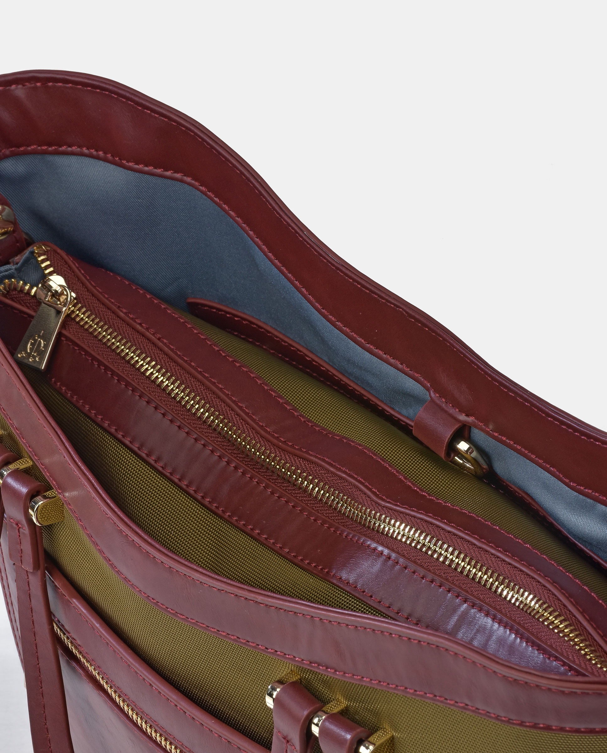 Mala Tipo Tote em Nylon e Couro - Bordeaux Verde-3