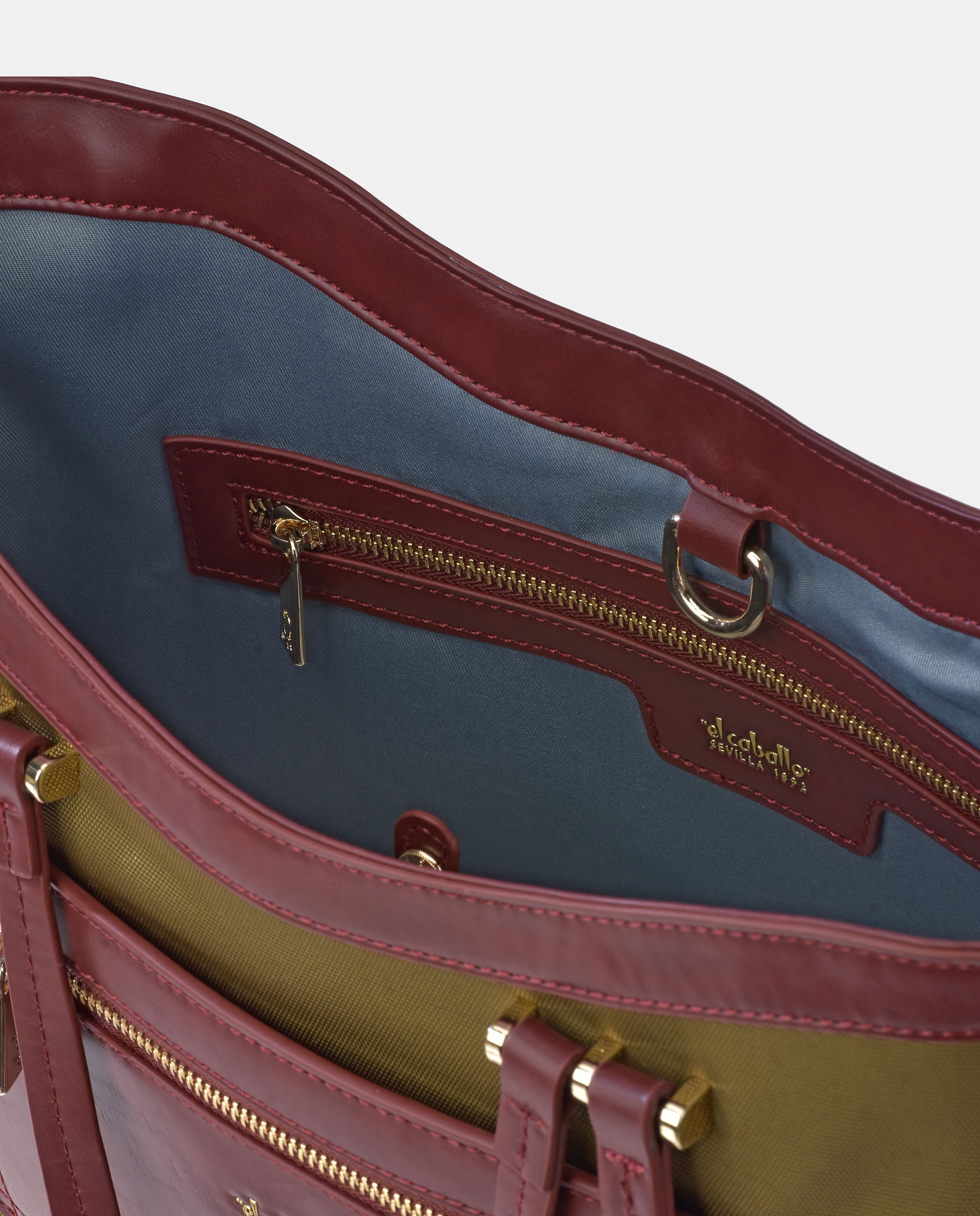 Mala Tipo Tote em Nylon e Couro - Bordeaux Verde-4