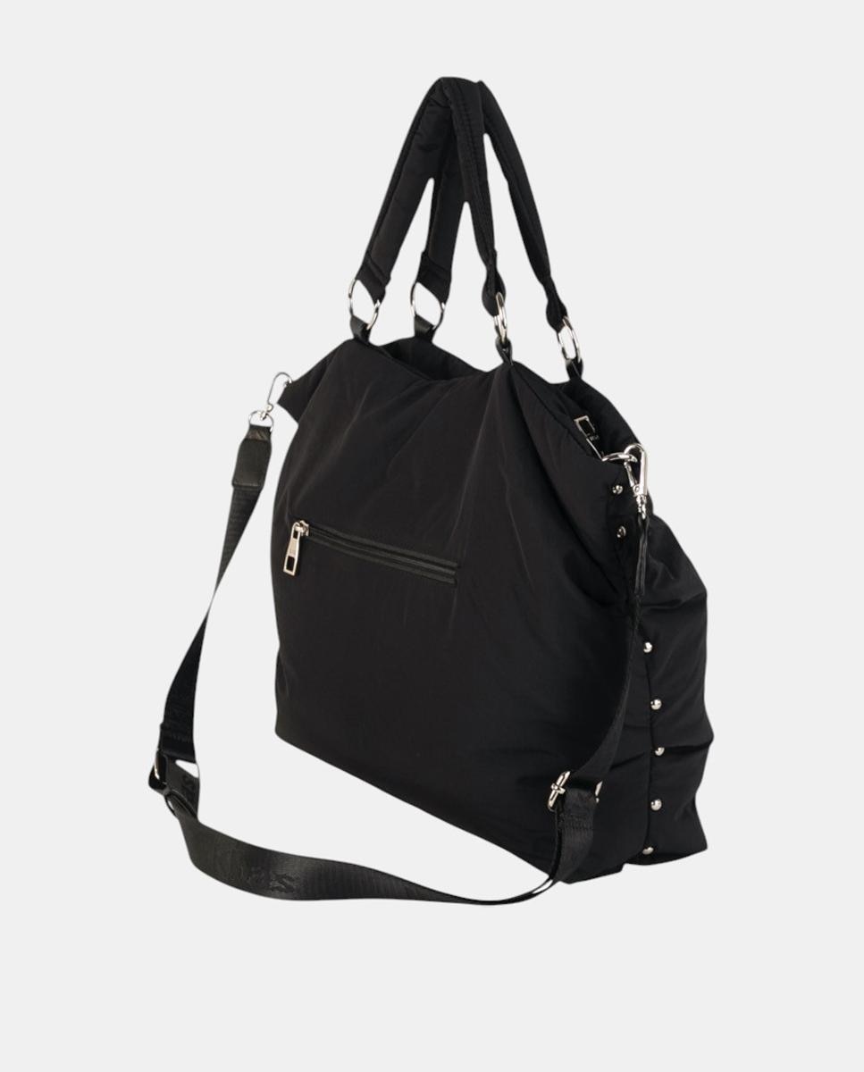 Mala Shopper Grande em Nylon com Alças Duplas e Fecho de Correr Preto-2