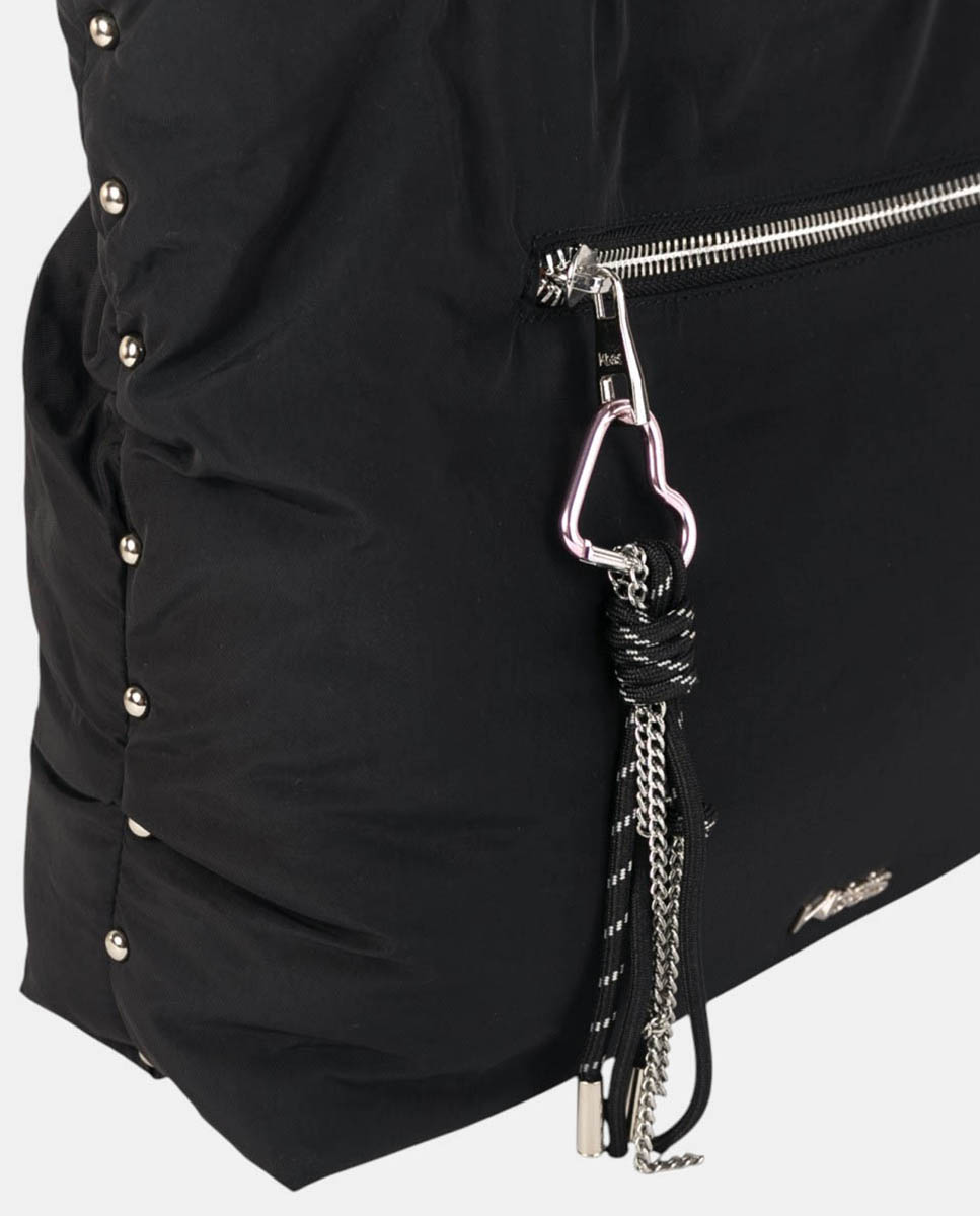 Mala Shopper Grande em Nylon com Alças Duplas e Fecho de Correr Preto-3