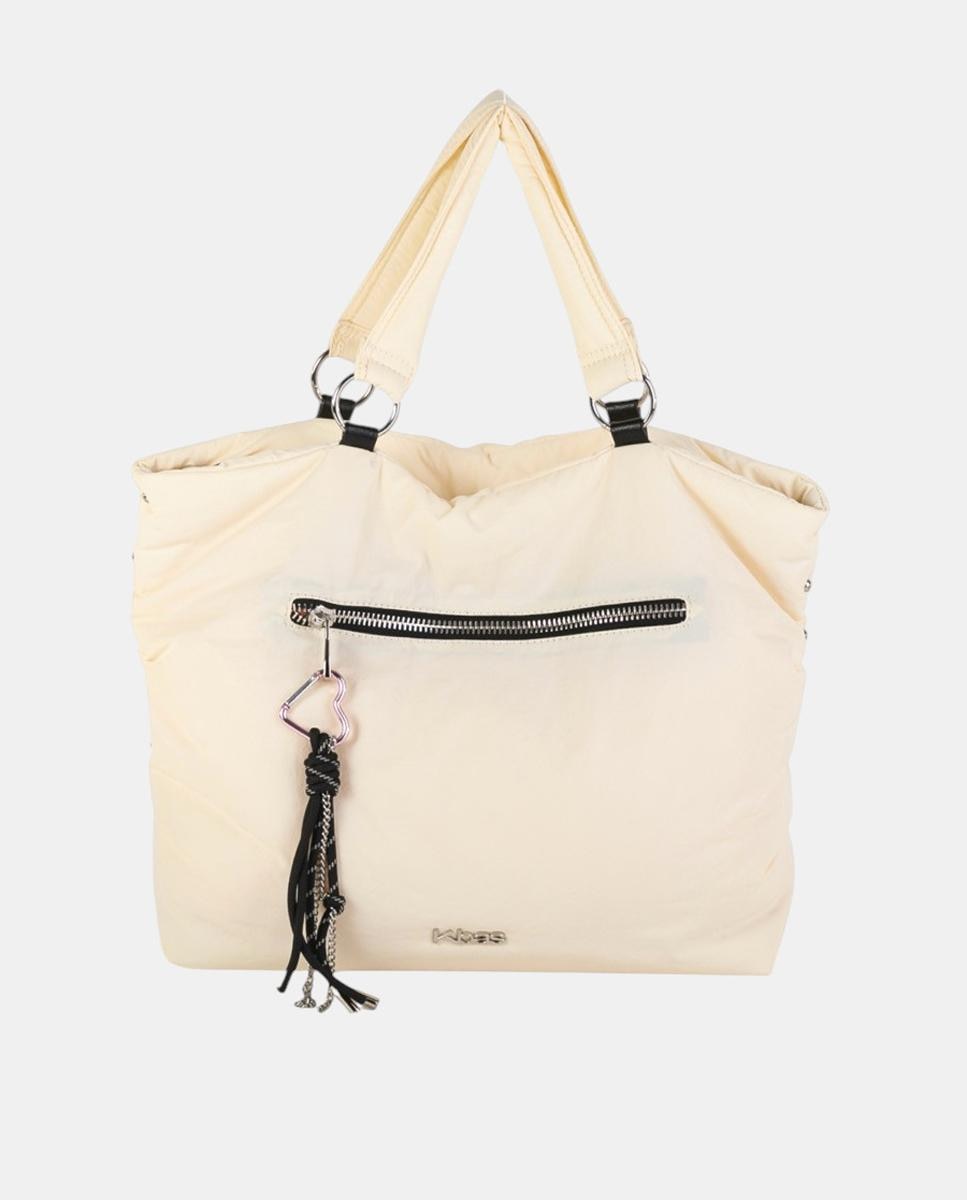 Mala Shopper Grande em Nylon com Alças Duplas e Fecho de Correr Cru-1