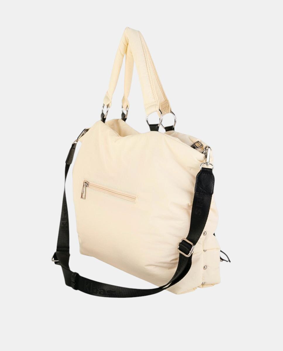 Mala Shopper Grande em Nylon com Alças Duplas e Fecho de Correr Cru-2
