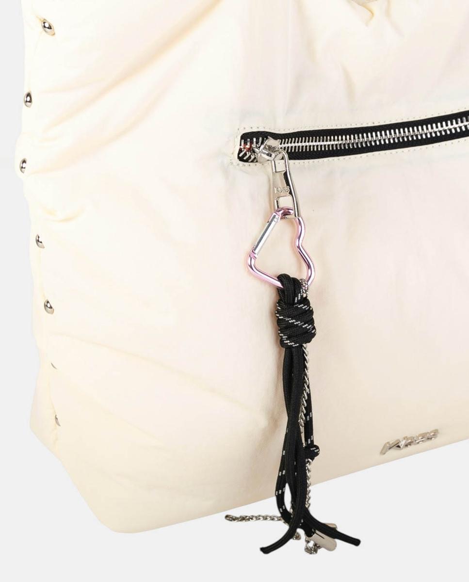 Mala Shopper Grande em Nylon com Alças Duplas e Fecho de Correr Cru-3