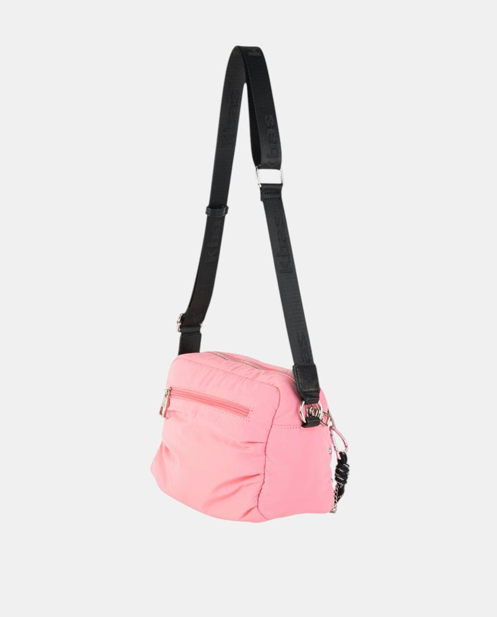 Mala a Tiracolo de Nylon Ligeiro com Design Urbano e Detalhes Metálicos, Fecho de Correr e Alça Ajustável Rosa-2