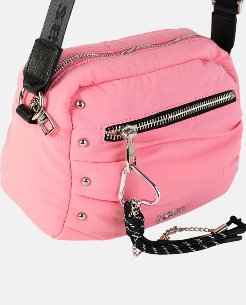 Mala a Tiracolo de Nylon Ligeiro com Design Urbano e Detalhes Metálicos, Fecho de Correr e Alça Ajustável Rosa-3