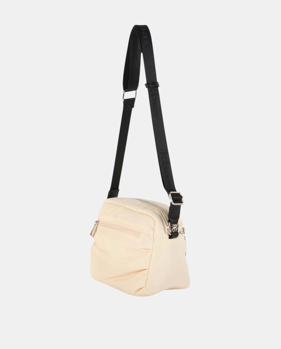 Mala a Tiracolo de Nylon Ligeiro com Design Urbano e Detalhes Metálicos, Fecho de Correr e Alça Ajustável Cru-2
