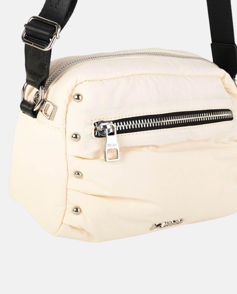 Mala a Tiracolo de Nylon Ligeiro com Design Urbano e Detalhes Metálicos, Fecho de Correr e Alça Ajustável Cru-3