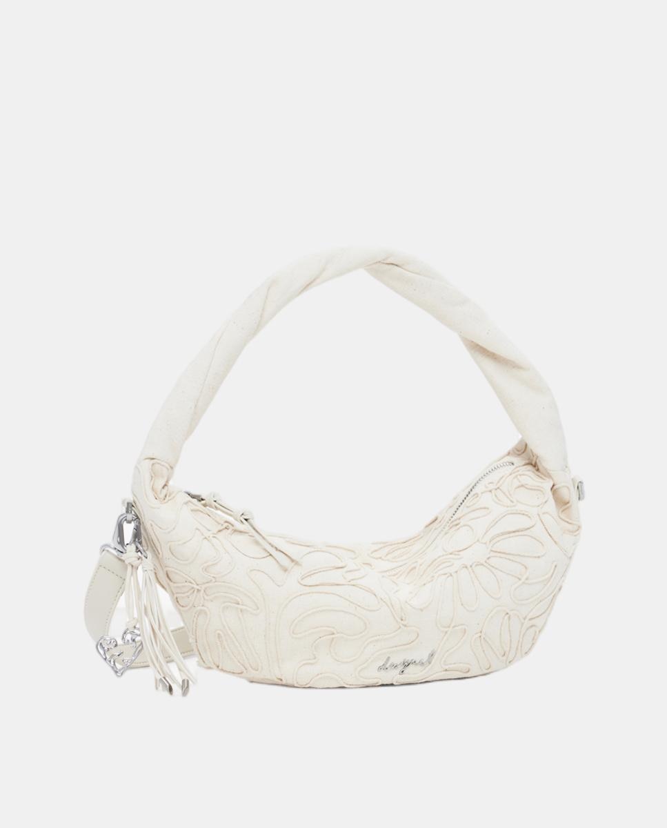 Mala Média de Ráfia com Estampado Floral Branco-2