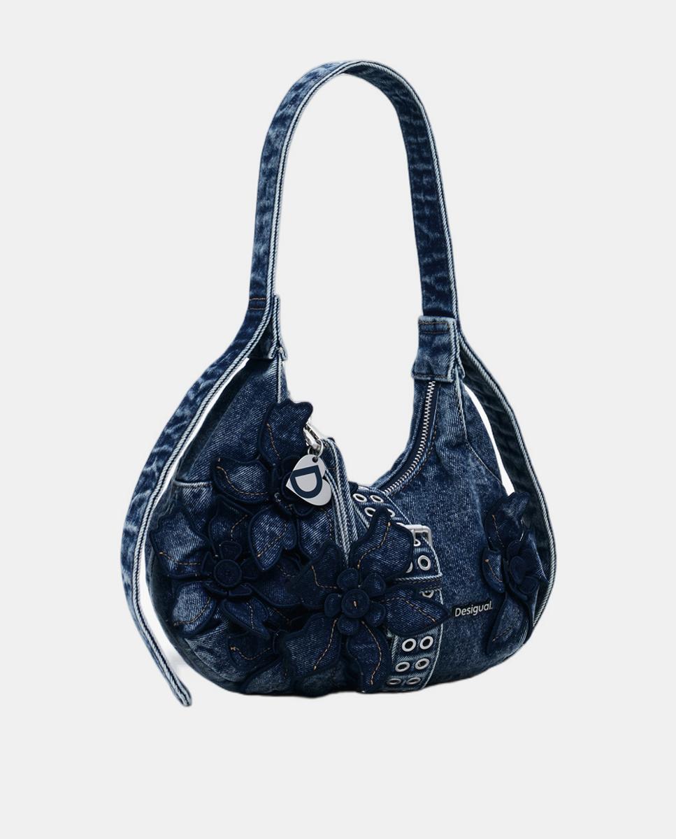Mala Pequena de Ganga com Estampado Floral Azul-marinho-2