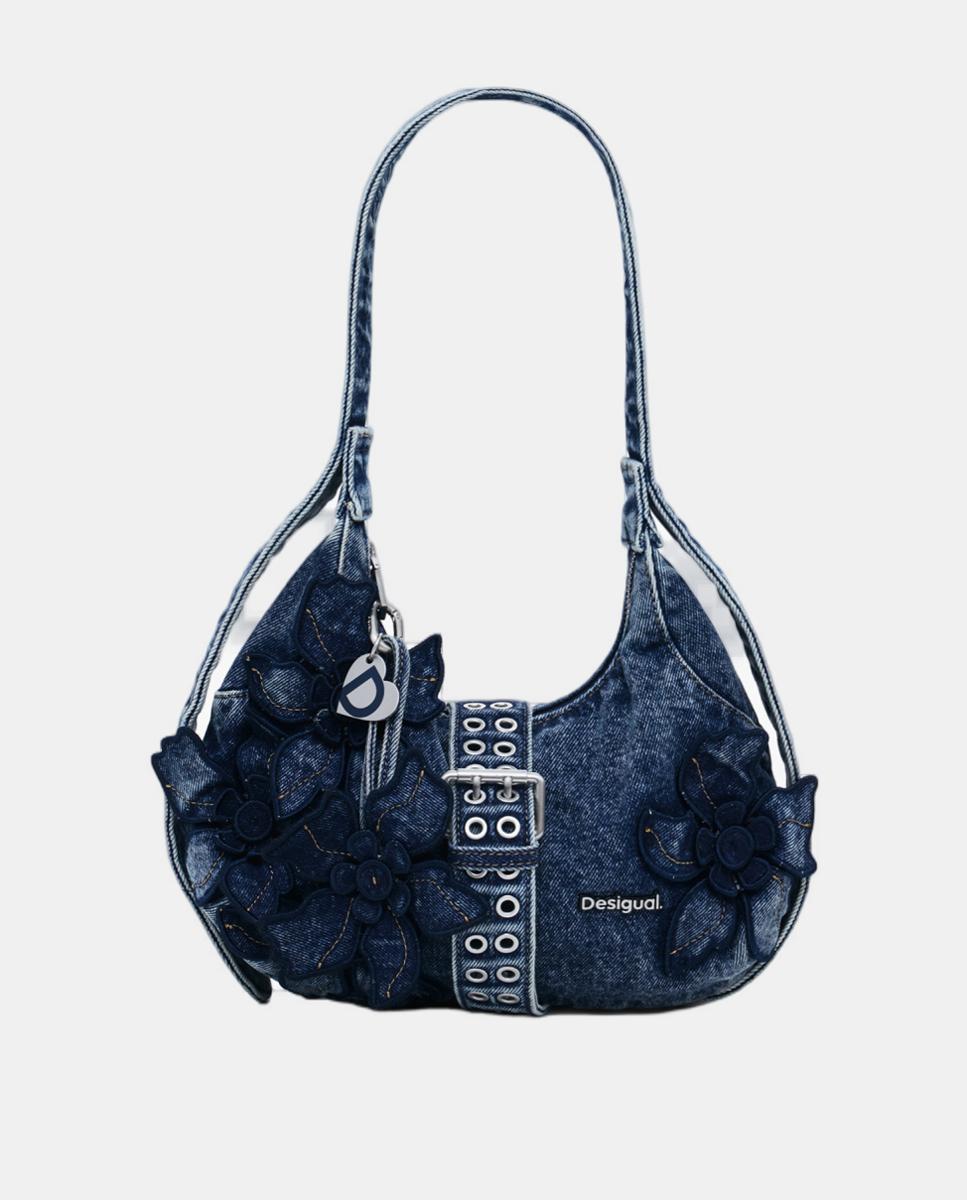 Mala Pequena de Ganga com Estampado Floral Azul-marinho-3