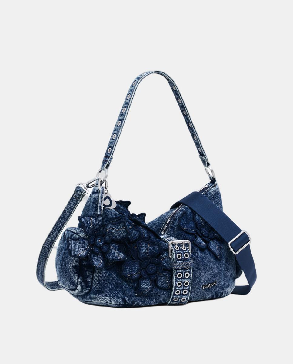 Mala Média de Ganga com Estampado Floral Azul-marinho-2